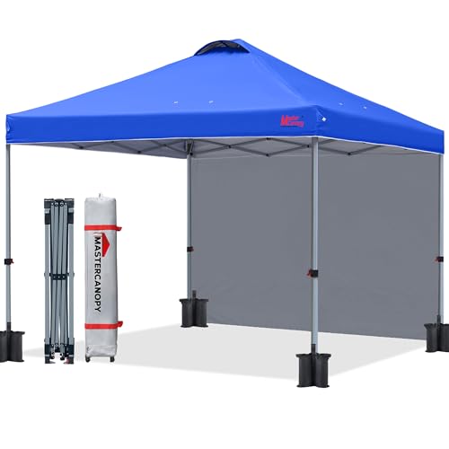 Image of MASTERCANOPY 8x8 Durable Pop Up Canopy Tent with 1 Sidewall, Blue