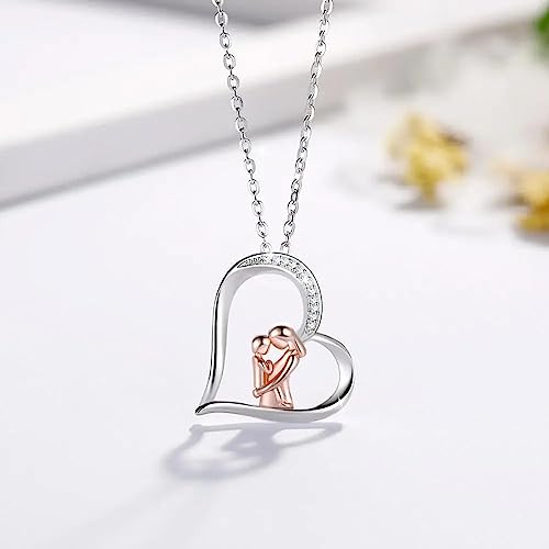 Collier en argent sterling 925 cœur pour mère fille et maman