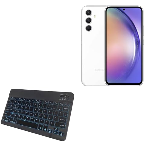 BoxWave Keyboard Compatible with Samsung Galaxy A54 - SlimKeys Bluetooth Keyboard - with Backlight, Portable Slim LED 7 Colors - Jet Black
