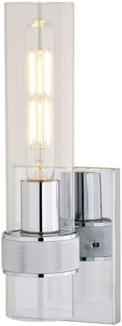 VAXCEL Bari 1 Light Bathroom Lighting Fixture with Clear Glass Cylinder Shade, Chrome Finish, Contemporary Modern Wall Sconce
