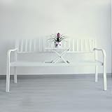 QiaoRong Gartenbank Sitzbank Outdoor mit Ausziehbarem Mitteltisch, Metall-Terrassenbank, Sitzgelegenheit für 2–3 Personen, Wetterfest für Balkon, Haus und Garten(White)