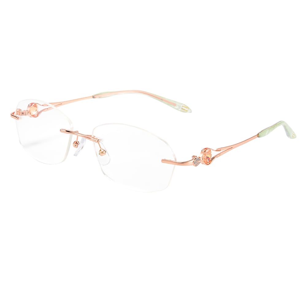 Klassische randlose Lesebrille für Frauen, blockiert blaues Licht, Computer-Lesebrille für Damen, Anti-Blend-Brille gegen Augenermüdung, Roségold, 3,0 x (Roségold 1,5 x)