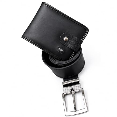 Kit Carteira Masculina + Cinto Social Ajustável | Porta Documentos com Botão | Couro Sintético Resistente | Ideal para Trabalho, Casamentos e Uso Diário