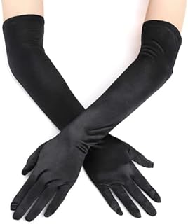 IRYNA 1Pair Long Opera Satin Gloves for Women, Black Elbow Length Gloves Bridal Fancy Dress Gloves Wedding Evening Party Opera Gloves