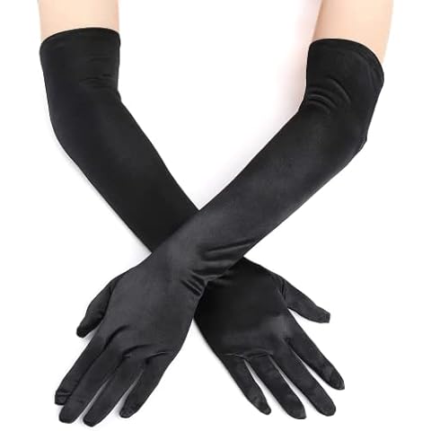IRYNA Long Black Satin Evening Gloves Cover