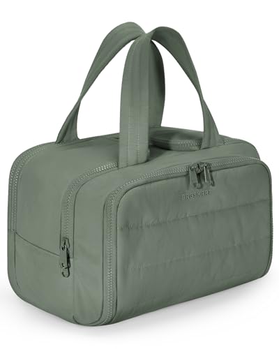 Image of BAGSMART Travel Toiletry Bag, Crush Toiletry Bag for Women, Wide-open Puffy Toiletry Bags for Traveling, Large Travel Cosmetic Makeup Bag Organizer for Accessories,Toiletrie (Haze Green)
