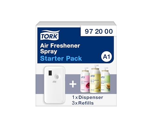 Tork Lufterfrischer-Spray Starter Pack - 972000 - A1 + Lufterfrischer-Nachfüllpacks (3x 75ml)