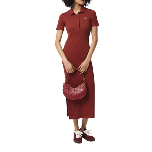 Lacoste Women's Long Ribbed Cotton Polo Dress, Brick, 0