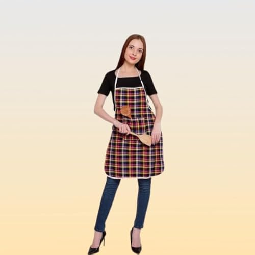 REVEXO Unisex Kitchen Checkered Design Apron with 1 Front Centre Pocket With Adjustable Strap (Pack Of 1) REV-360