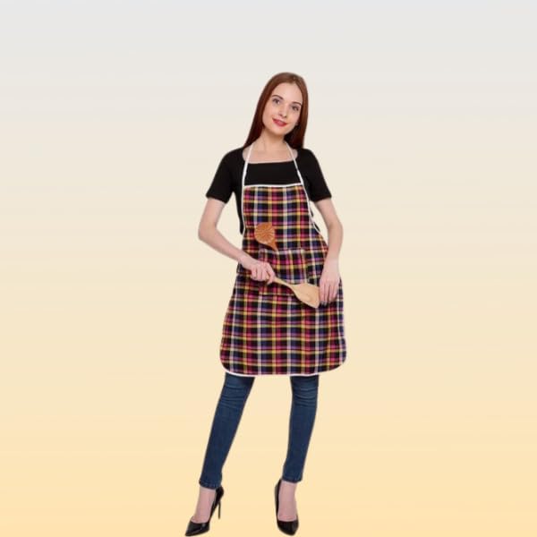 Image of REVEXO Unisex Kitchen Checkered Design Apron with 1 Front Centre Pocket With Adjustable Strap (Pack Of 1) REV-360