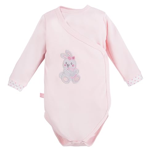 Eevi Newborn Baby Wickelbody - M&auml;dchen Jungen Unisex - Langarm - Baumwolle - Strickerei - Rosa - Gr&ouml;&szlig;e 56