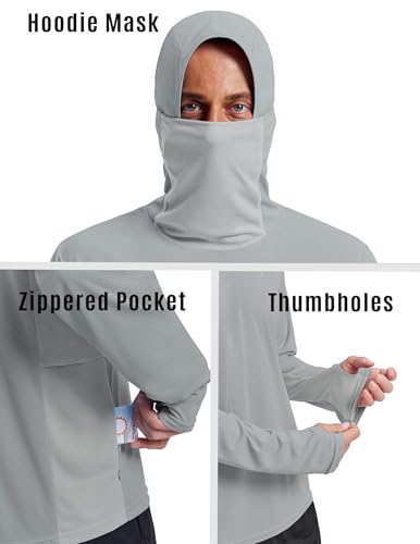 Image of PINSPARK UPF 50+ Sun Protection Hoodie Men with Mask Quick Dry Long Sleeve Fishing Hiking Shirts UV Rash Guard Lightweight