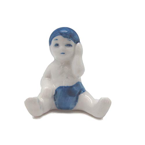 Collectible Hand Painted Delft Blue Ceramic 1.75" Miniature Baby Boy