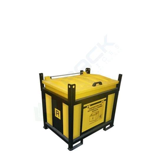 Contenitore per batterie esauste con coperchio con cerniera, mis. 920 L x 710 P x 840 H mm, capacità 250 Lt, peso 65 Kg, telaio aperto