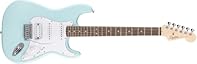 One Squier Debut Series Stratocaster electric guitar – a perfect beginner guitar for both kids and adults. HSS pickup configuration for classic Strat tones: Ceramic Single - Coil pickup in the Neck and Middle, with a Ceramic Humbucker in Bridge to ta...
