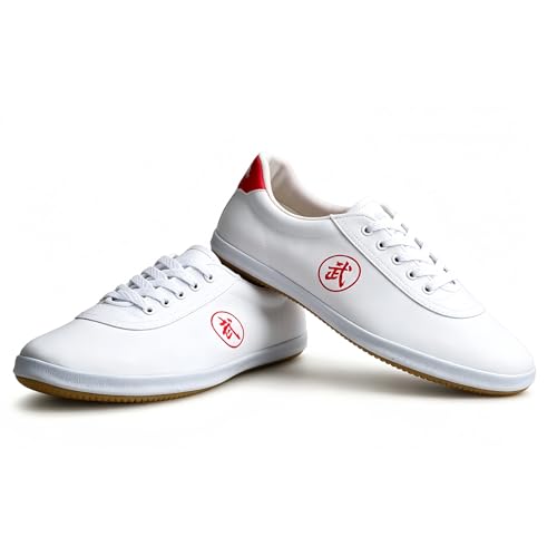 Flexible Lona Zapatillas de Kung Fu,Suela de Goma Cómodo Entrenamiento de Artes Marciales,Ligero Zapatos de Tai Chi for Niños Adolescentes Adultos,Wu Shu Zapatos para Boxeo,Tae(Size:39EU,Color:Blanco)