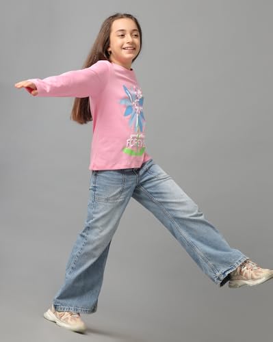 Image of Under Fourteen Only Girls Cotton Tops Collection - Round Neck, Crop Top, Full & Half Sleeve, Drop Shoulder, Ruffle Sleeve, Graphic Printed, Embroidered & Slub Knit Styles