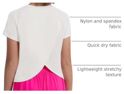 Image of EXARUS Girls Athletic Shirts Quick Dry Workout Split Back Crop Tops 6-14Y | Tween Athletic Sports Soccer Activewear Gym Running Dri Fit Teen Tennis Performance Hiking Short Sleeve Tees Kids 6-14Y