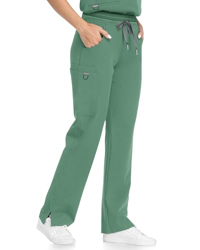 Image of COMENII Scrubs for Women, Knit Yoga Waistband Straight Leg Cargo Pants, Classic Fit Womens Scrubs Pants