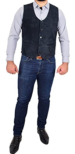 A1 FASHION GOODS Echt Suede Vest Voor Heren Klassieke Stijl Zachte Vest Gilet Cole Navy - Image 4