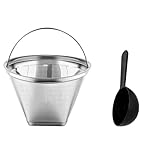 Wodsty Filtro de café de acero inoxidable tamaño 4 reutilizable para cafeteras de 6 a 10 tazas, filtro permanente de metal lavable sin BPA con cuchara de limpieza