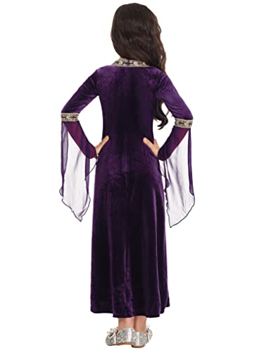 Hansber Kids Girls Renaissance Vintage Dress Ball Gown Gothic Medieval Costume Maxi Dresses Halloween Outfit Purple 6 Years #TOP4