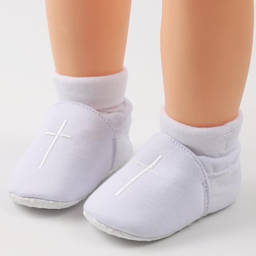 Methee White Baby Baptism Christening Shoes Embroidered Cross Easter Shoes Infant First Walking Shoes Newborn Crib Shoes Toddler Communion Shoes2