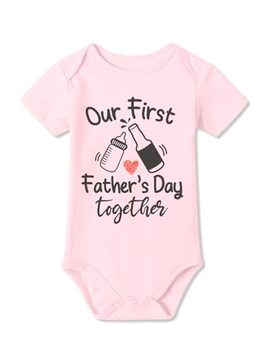 BesserBay Daddys Day Onesie for Baby Happy First Fathers Together Outfit Clothes Newborn Bodysuit Pink 3-6 Months