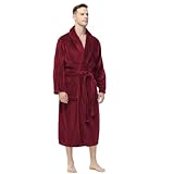 Yurhap Mens Fleece Robe, Soft Plush Robe for Men, Fluffy Bathrobe with Belt & 2 Pockets, Burgundy, L-XL