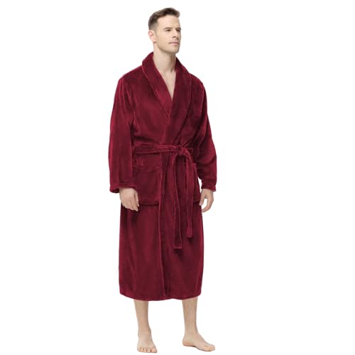 Yurhap Mens Fleece Robe Soft Plush Robe for Men Fluffy Bathrobe with Belt
