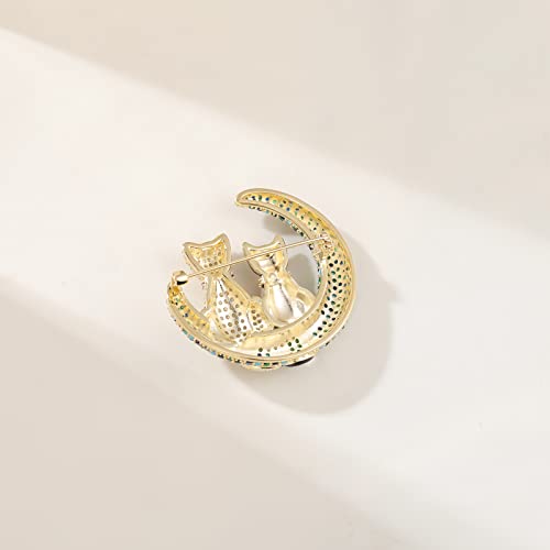 Qeehir Cat Pins And Brooches,Moon Cat Brooch For Women Girls,Animal Brooch Crystal Rhinestone,Collar Brooch Pins For Clothing Dresses Decoration Accessories Birthday Gifts #TOP5