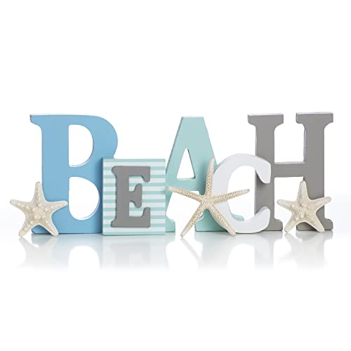Wooden Beach Word Sign With Trio Of Loose Starfish - Tropical Beach Home Decor #TOP4