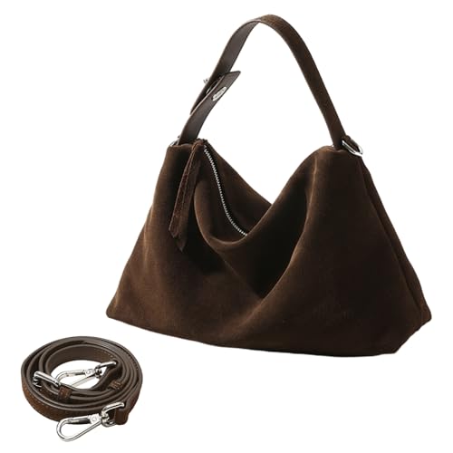 Image of Suede Tote Bags for Women, Suede Purse Handbag Vintage Slouchy Hobo Shoulder Crossbody Bag