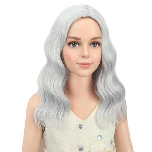 Image of PATTNIUM Kids Silver Wig Short Wavy Silver White Wig for Child Cosplay Halloween Party Costume Heat Resistant Synthetict Wigs