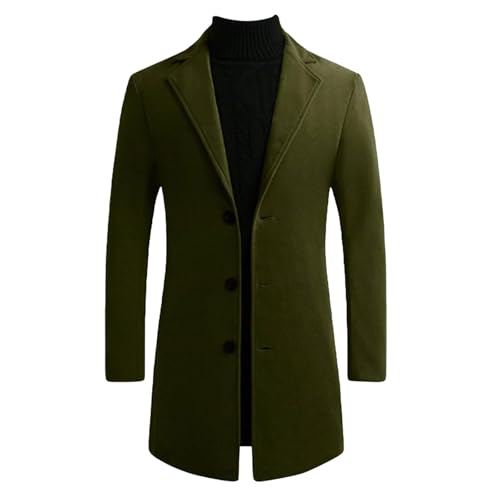 Mens Mid-Length Wool Blend Trench Coat Notched Collar Single Breasted Long Jacket Business Casual Button Overcoat2