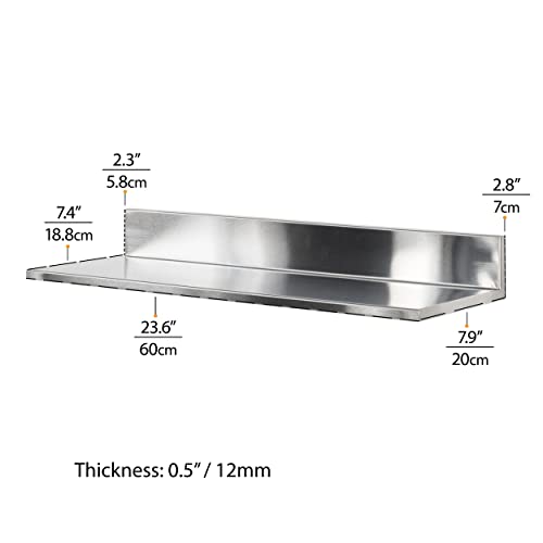 Rack&Hook 2XHN168 Wallniture Plat Stainless Steel Wall Shelf Heavy Duty Restaurant Bar Cafe & Home Kitchen Organization And Storage Shelf Set Of 2 23.60 Inch Silver thumb #2