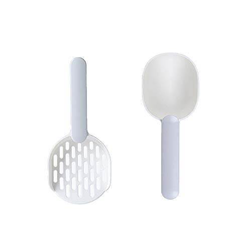 Pack of Dog Food Scoop&Cat Litter Scoop Puppy Litter Cleaning Sifting Shovel Kitty Poop Sift Shovel for Cats Bag Clip Scoop 1 Cup Dog Food Scoop Plastic Non-Stick Measuring Scoop(White & Grey)