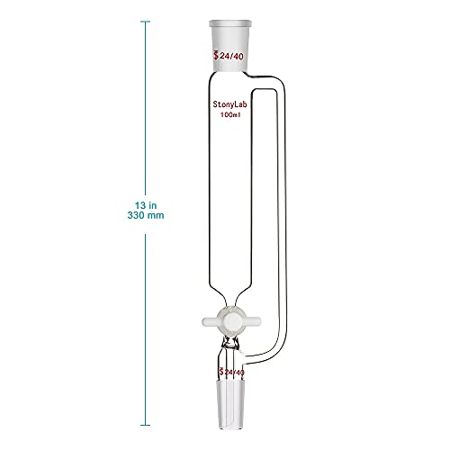 stonylab 100ml Pressure Equalizing Addition Funnel, Borosilicate Glass Dropping Funnel 24/40 Joint with PTFE Stopcock for Laboratory, 100ml