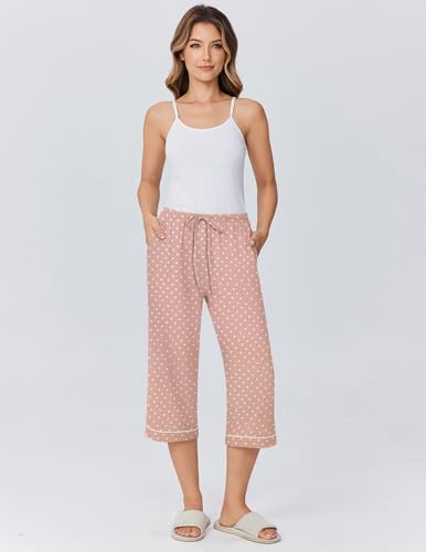 Image of Ekouaer Womens Pajamas Pants Capri Pj Bottoms with Pockets Sleep Pants | Comfy Drawstring Printed Soft Lounge Pants for Home, Daliy Wear