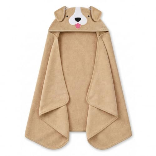 Image of Delta Children Kids Hooded Bath Towel with Pockets - Super Soft and Absorbent- Great Gift for Boys and Girls, Tan Dog