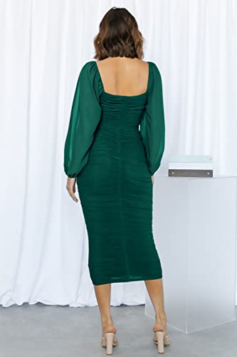 Mascomoda Cocktail Dresses For Women Evening Party Wedding Sexy Square Neck Ruched Bodycon Midi Dress 2023 (Green, Small) #TOP6
