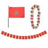 Sonia Originelli Marokko Fan-Set 9 mit Tischfahne, Girlande & Hawaiikette - Fanartikel in der marokkanischen Nationalflagge für WM, EM & Events