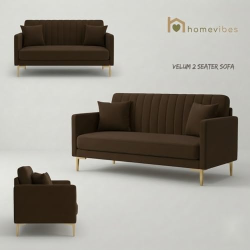 Image of Velum 3 Seater Sofa for Living Room & Office | Premium Fabric Upholstery | Solid Wood Frame | Comfortable Seating | 3 Years Warranty (Dark Brown, 2 Seater Sofa)