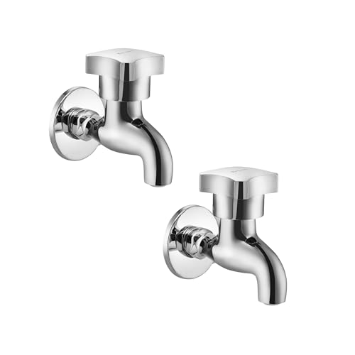 Image of Parryware Jade Bib Cock with Wall Flange (Pack of 2) | Brass with Chrome Finish | Single Lever dec-Mounted | Honeycomb Type Aerator | G0204A1