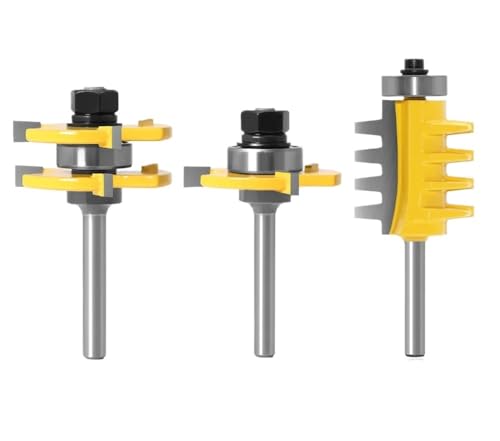 Juego de 3 fresas 6,35 mm (1/4) con vástago for tallado en madera, ensamblaje juntas y ranuras T(01)