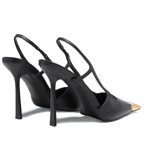 Black Slingback High Heels for Women Metal Pointed Toe Stiletto Heels Closed Toe Pumps Patent Leather Dress High Heels4
