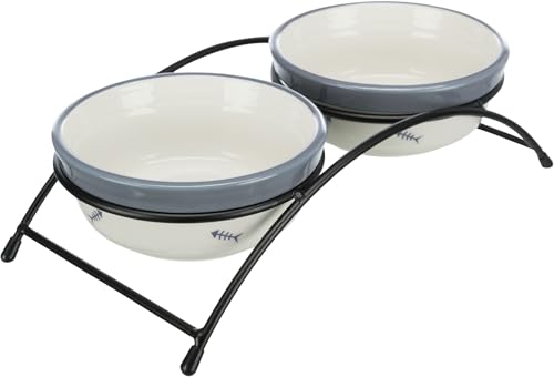 Trixie 24790 Napf-Set Eat on Feet, Keramik, 2 × 0,3 l/ø12 cm, rot/schwarz/creme