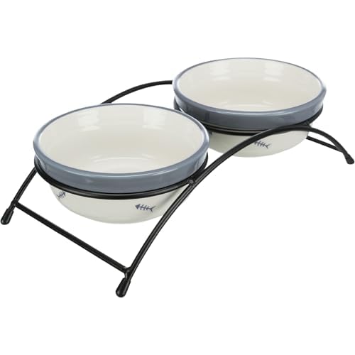 Trixie 24790 Napf-Set Eat on Feet, Keramik, 2 × 0,3 l/ø12 cm, rot/schwarz/creme