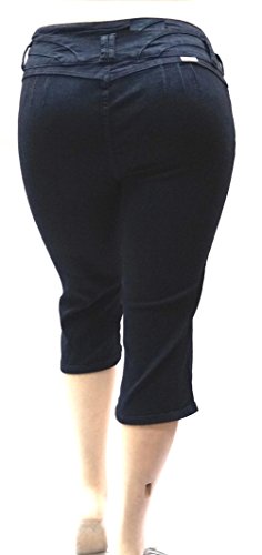 Diamante Women's Plus Size High Waist Stretch Black Denim Jeans Capri Pants #TOP3