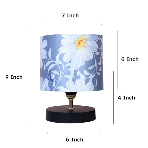 tu casa Urban Radiance Black Metal Base Table Lamp with Narcissue Floral Print with Satin Shade for Home Decoration Bedroom Living Room Lounge Office Festival Gifting Study Table